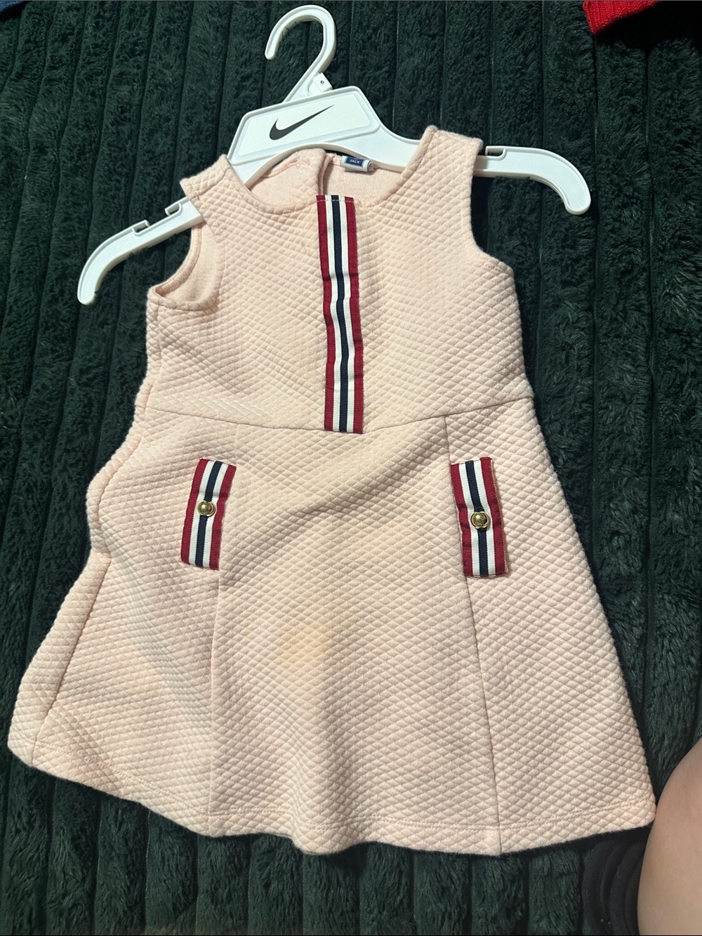 Janie and Jack Pale Pink Quilted A-Line Dress with Stripe Trim
